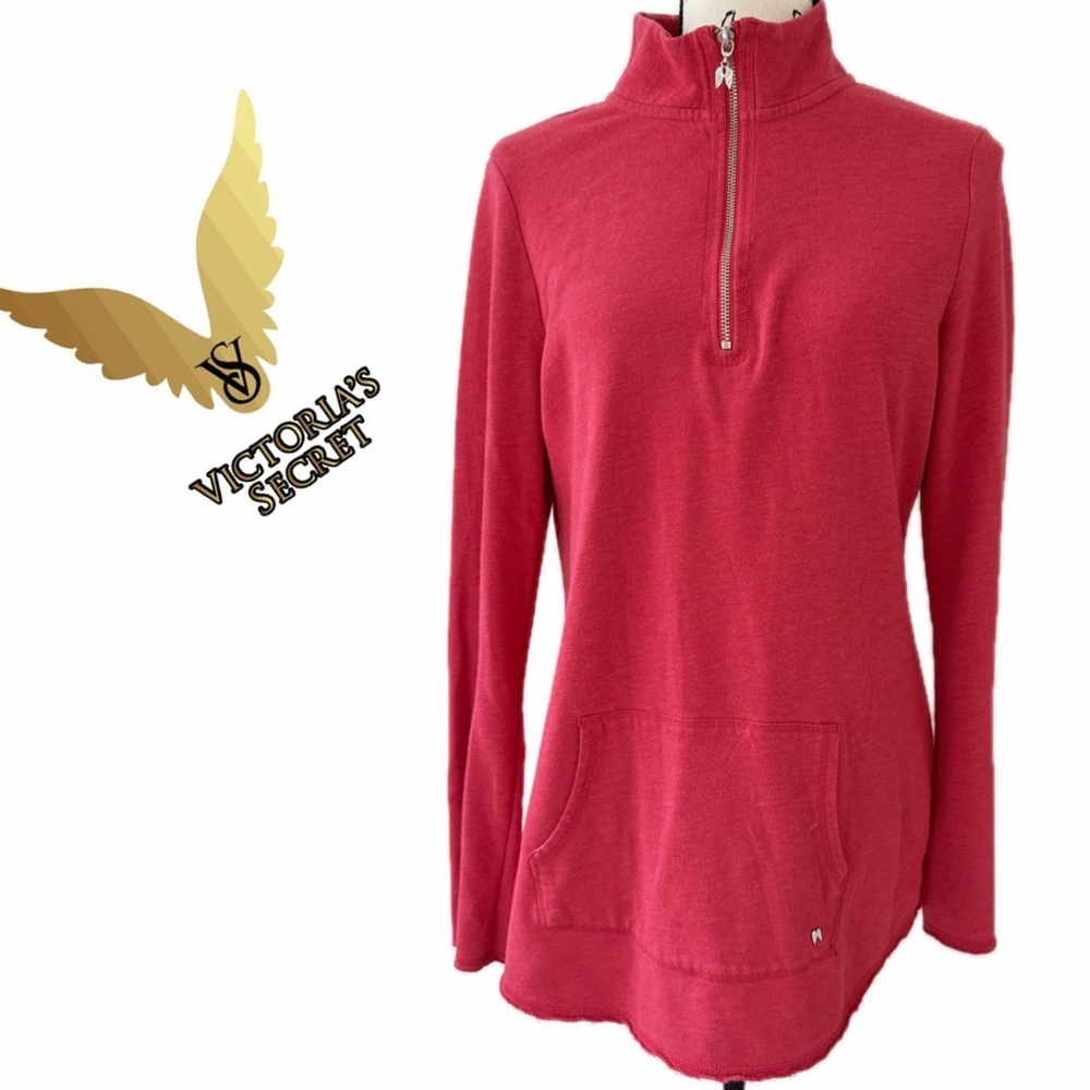 Victoria's Secret Angels Sweatshirt 1/4 Zip Dusty‎ Red Sz L Kangaroo Pockets